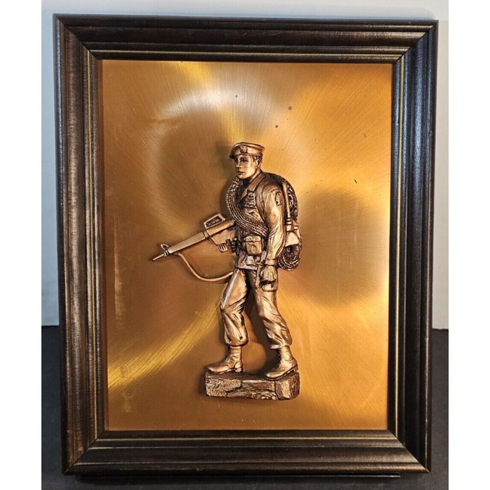 Vintage Framed 3D Copper a  Army Soldier, 16" x 13” By Copperama